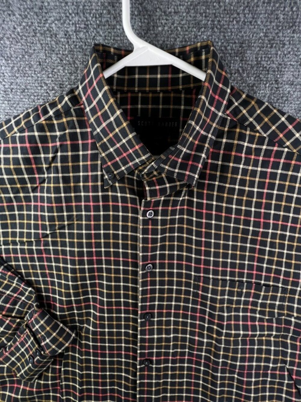 Scott Barber Shirt Adult XL Black Orange Check Button Up Cotton Men’s Long Sleev